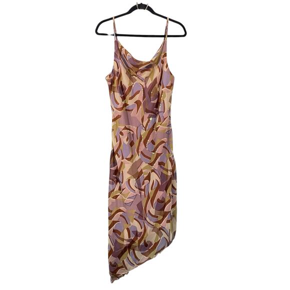 Mile Gabrielle Dresses & Skirts - Vtg Y2K Mile Gabrielle Geometric Print Sequins Asymmetric Hem Dress Size 12 NWT